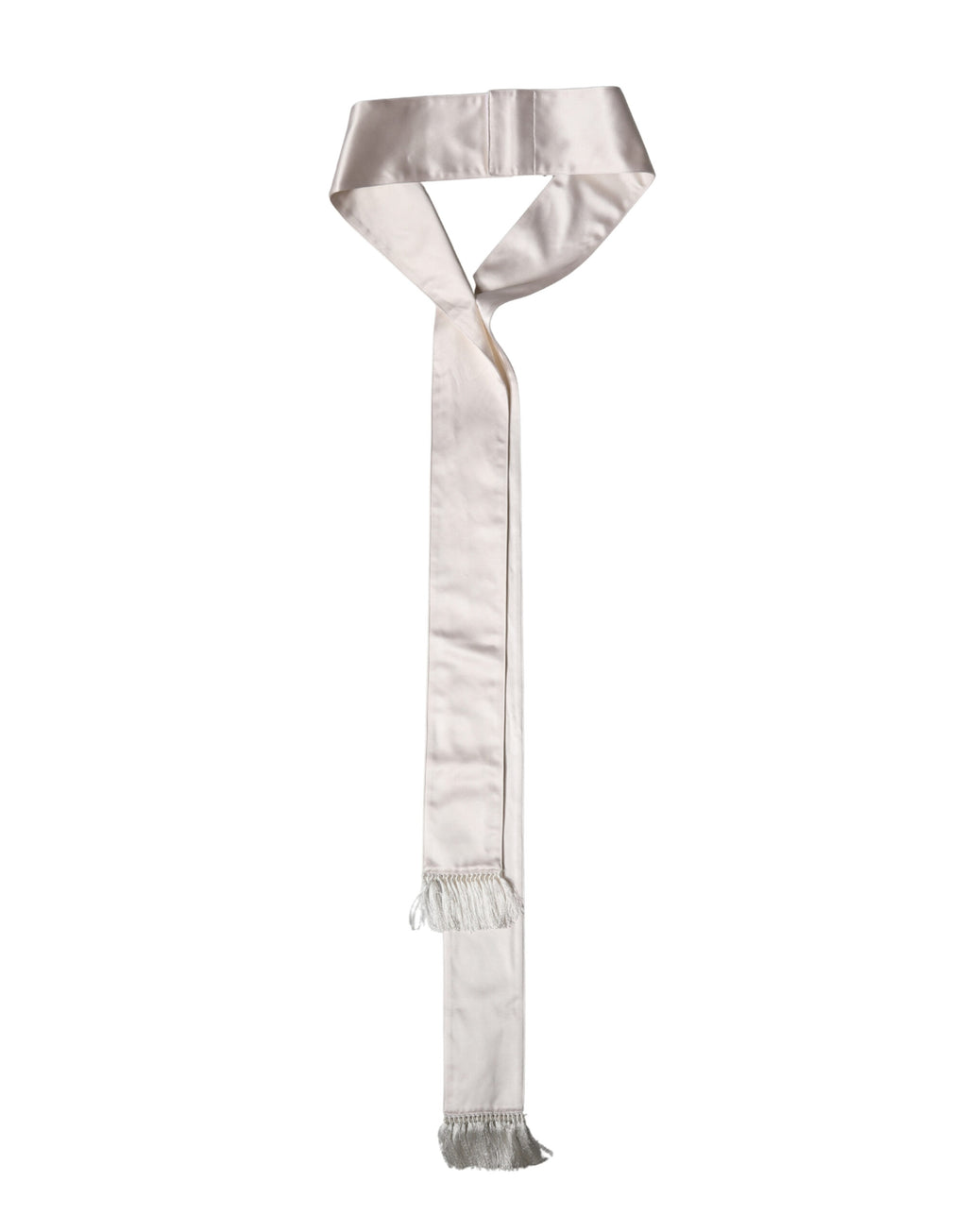 White Silk Satin Fringes Foulard 282cm x 10cm Men Scarf
