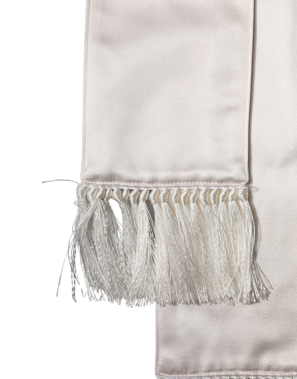 White Silk Satin Fringes Foulard 282cm x 10cm Men Scarf
