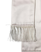 White Silk Satin Fringes Foulard 282cm x 10cm Men Scarf