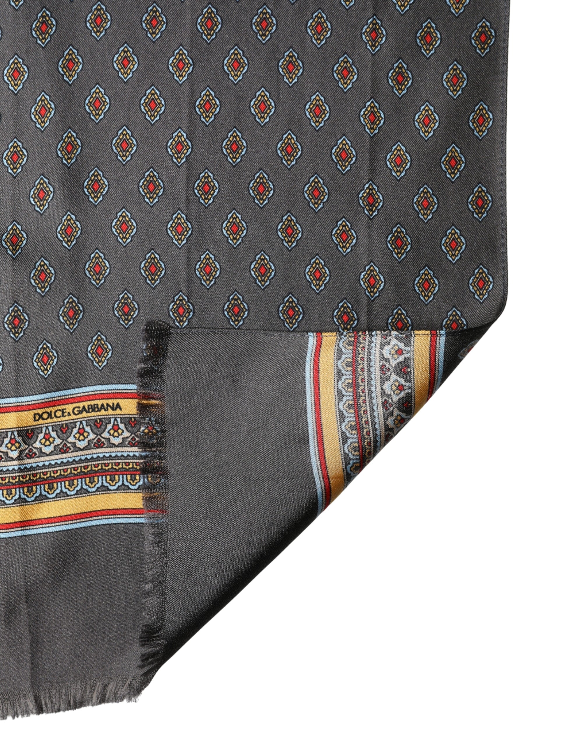 Gray Patterned Silk Neck Foulard 138cm x 22cm Men Scarf