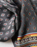 Gray Patterned Silk Neck Foulard 138cm x 22cm Men Scarf