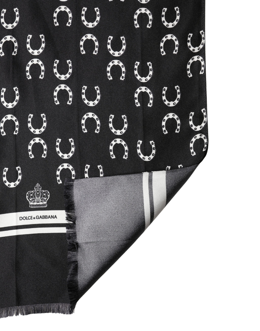 Black Horseshoe Silk Neck Foulard 136cm x 23cm Men Scarf