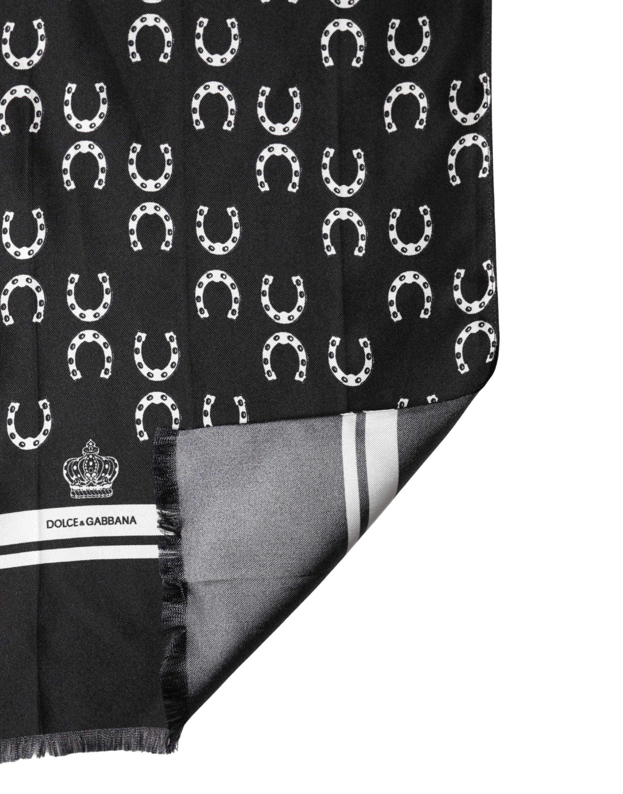 Black Horseshoe Silk Neck Foulard 136cm x 23cm Men Scarf