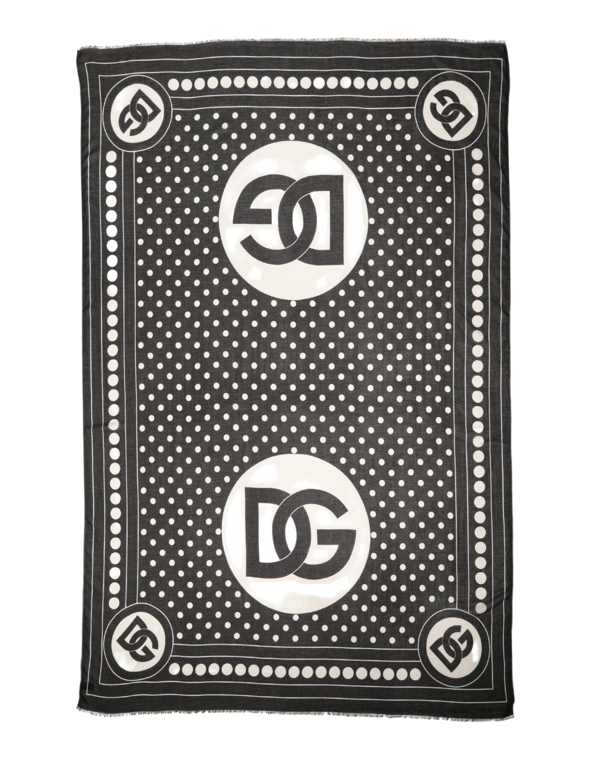 Black White Polka Dot Logo Stole Wrap 188cm x 116cm Scarf