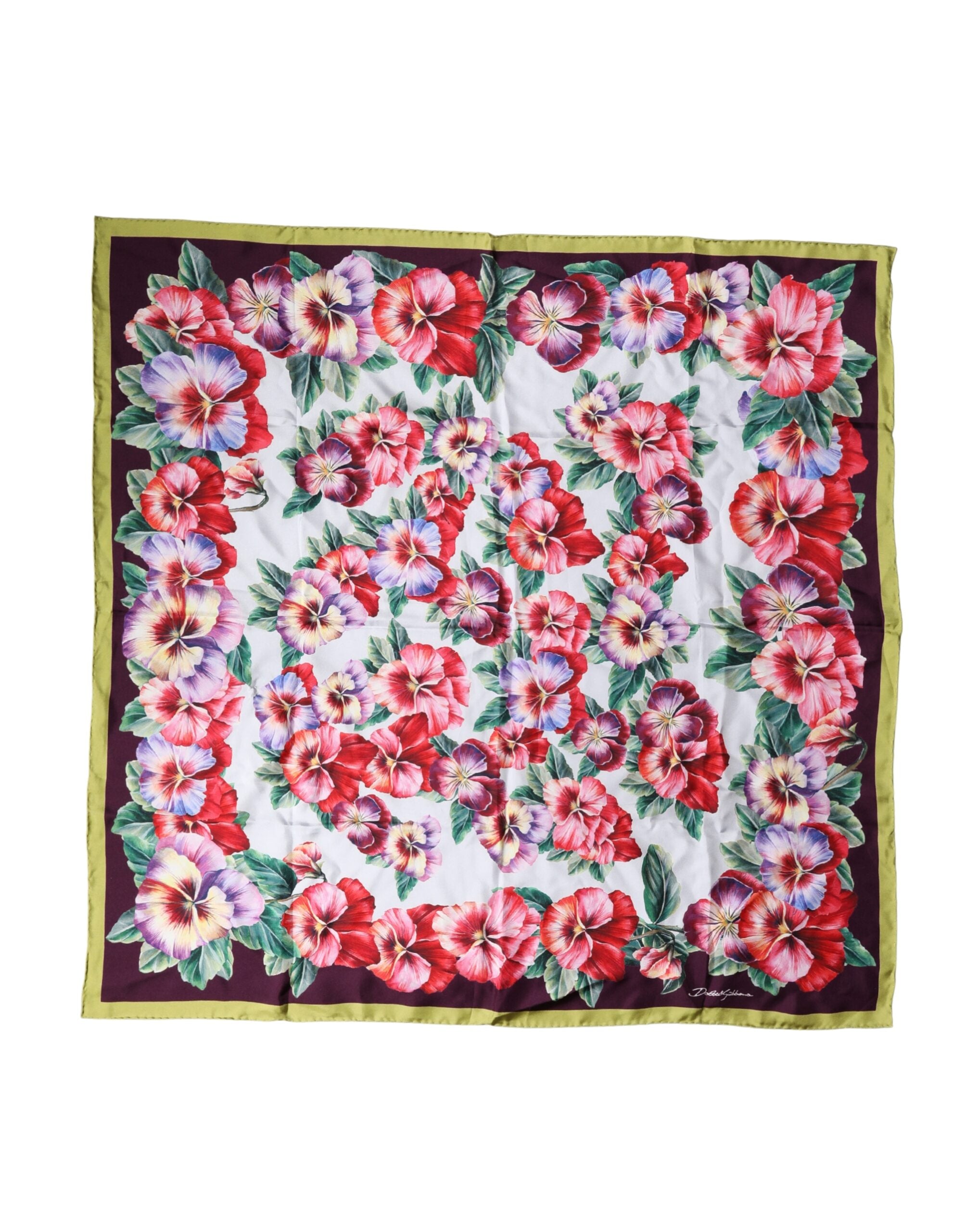 Multicolor Floral Silk Square Foulard 89cm x 87cm Scarf