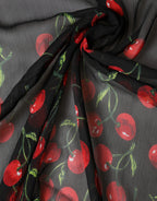 Black Cherry Print Silk Shawl Stole 190cm x 122cm Scarf