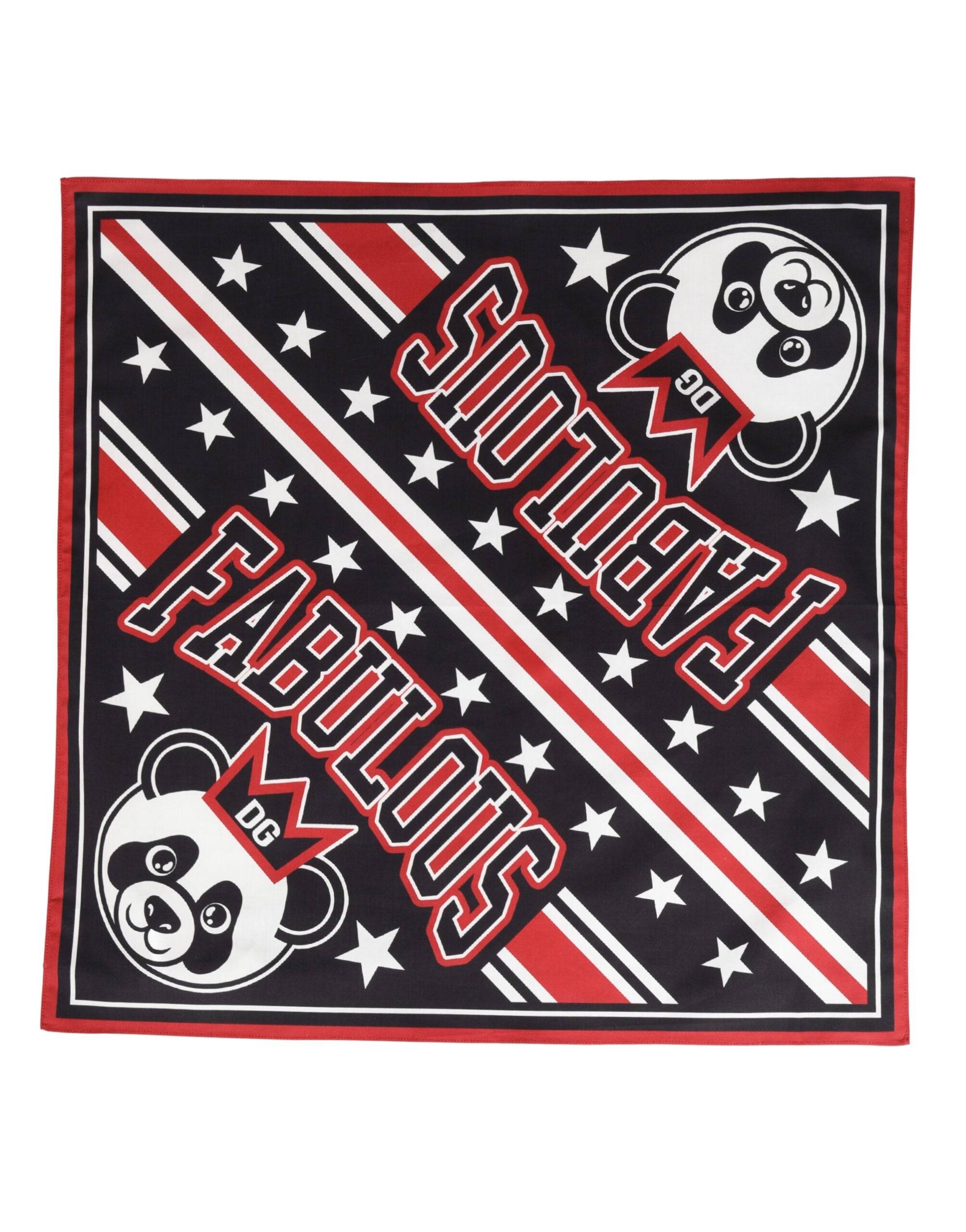Black Red Panda Cotton Square Foulard 50.5cm x 50cm Scarf
