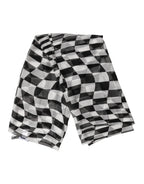 Black White Check Silk Wrap Foulard 133cm x 132cm Scarf
