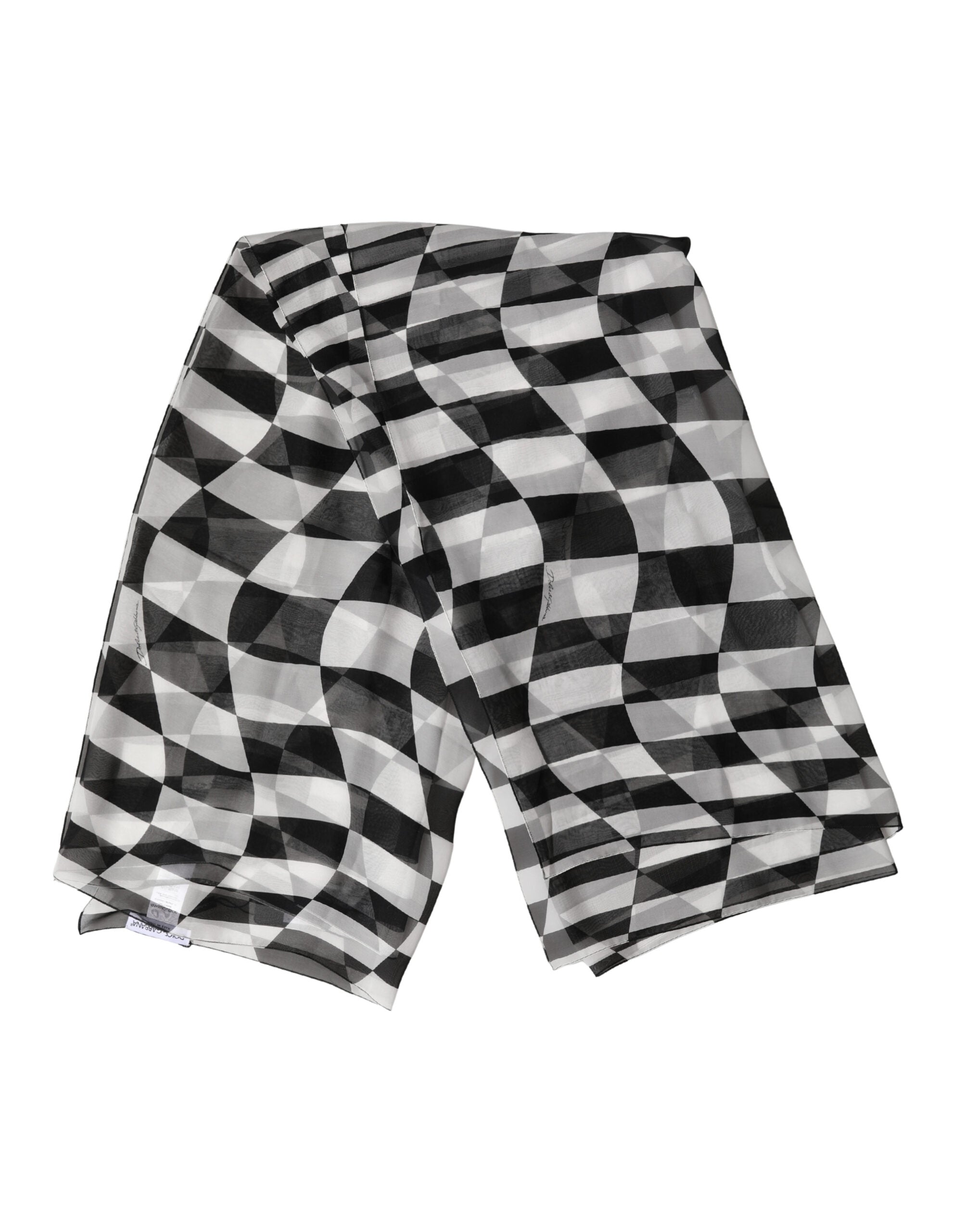 Black White Check Silk Wrap Foulard 133cm x 132cm Scarf