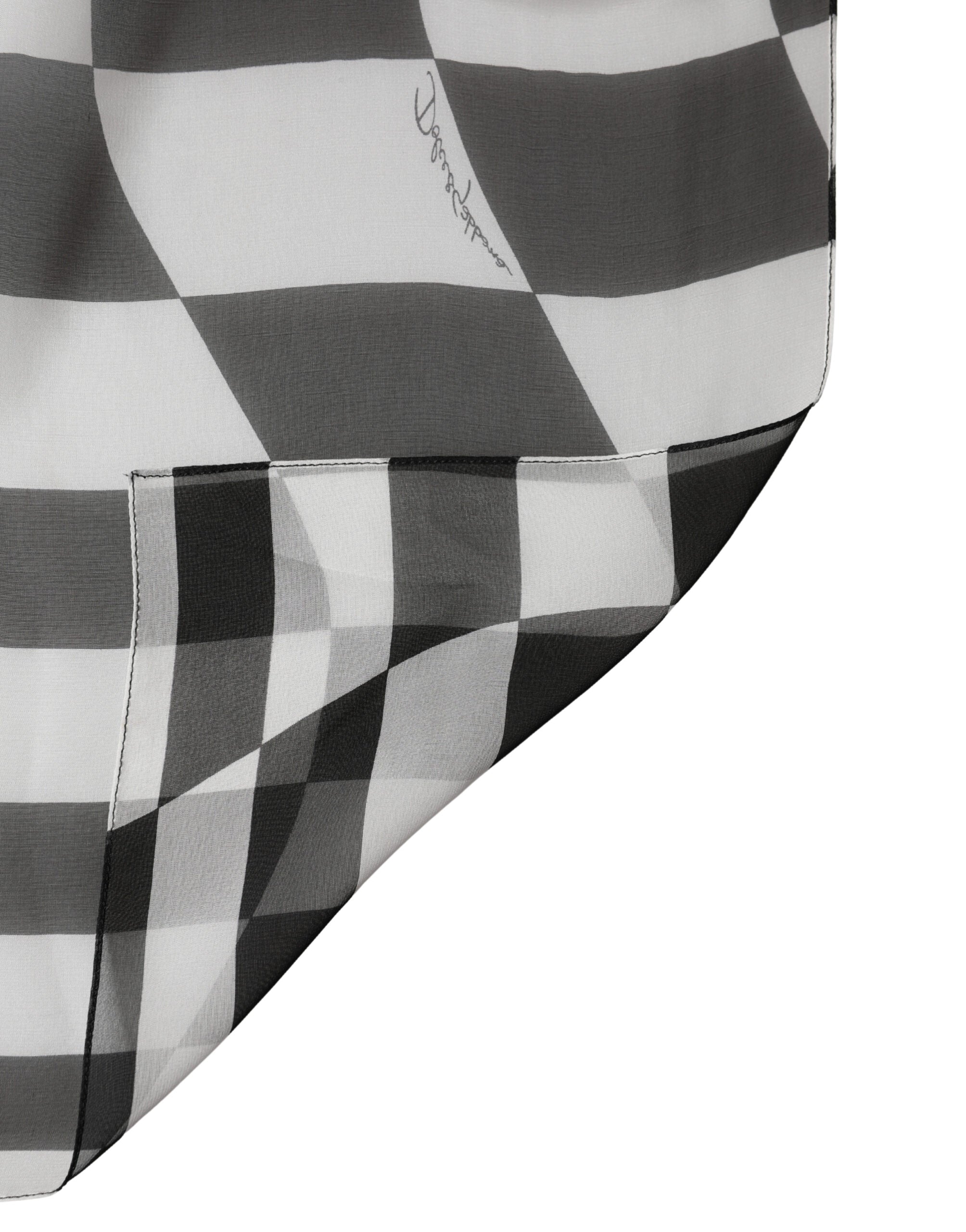 Black White Check Silk Wrap Foulard 133cm x 132cm Scarf