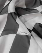 Black White Check Silk Wrap Foulard 133cm x 132cm Scarf