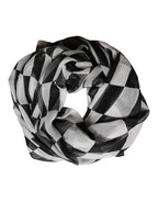 Black White Check Silk Wrap Foulard 133cm x 132cm Scarf
