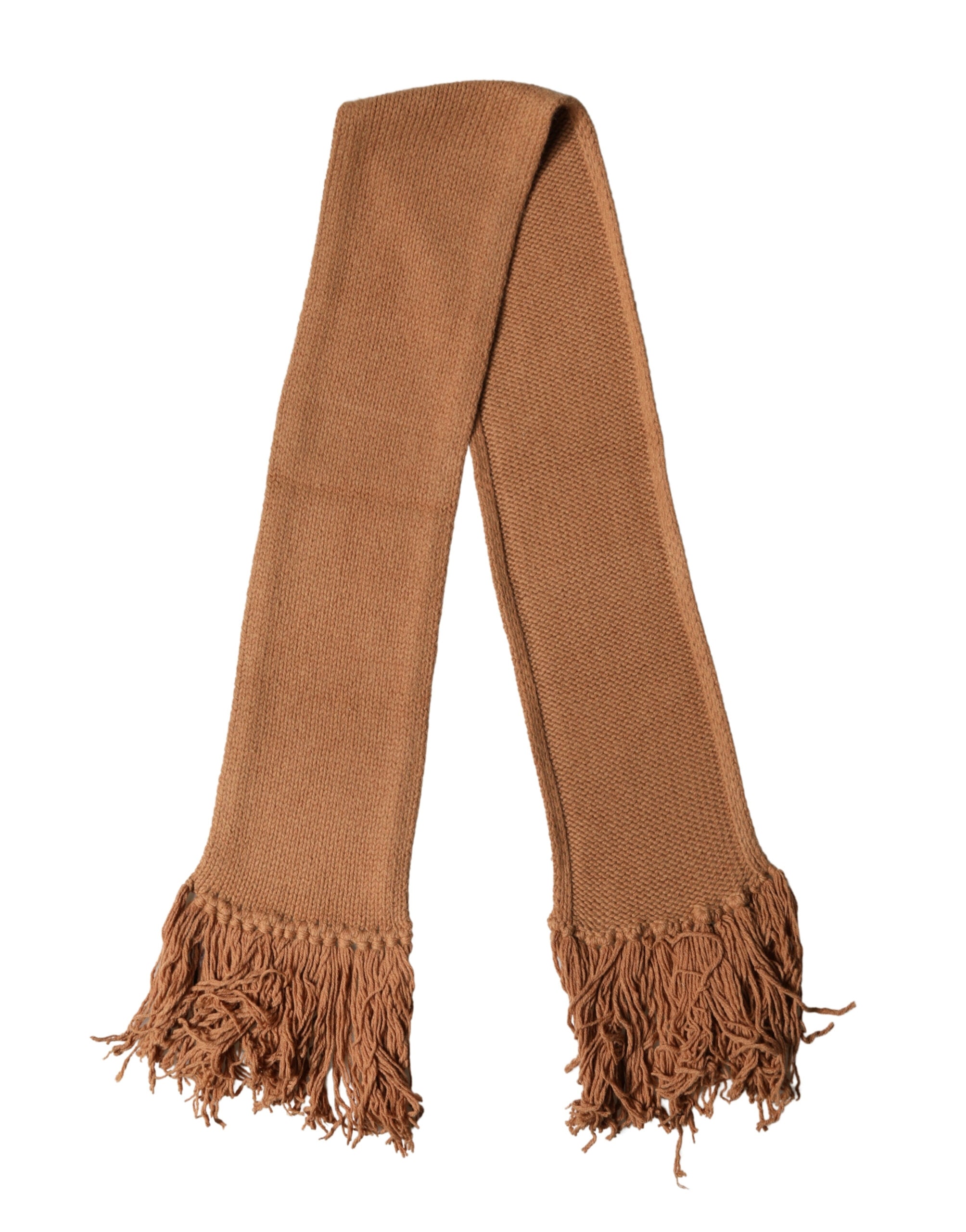 Brown Viscose Knitted Neck Wrap Fringes 266cm x20cm Scarf