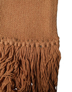Brown Viscose Knitted Neck Wrap Fringes 266cm x20cm Scarf