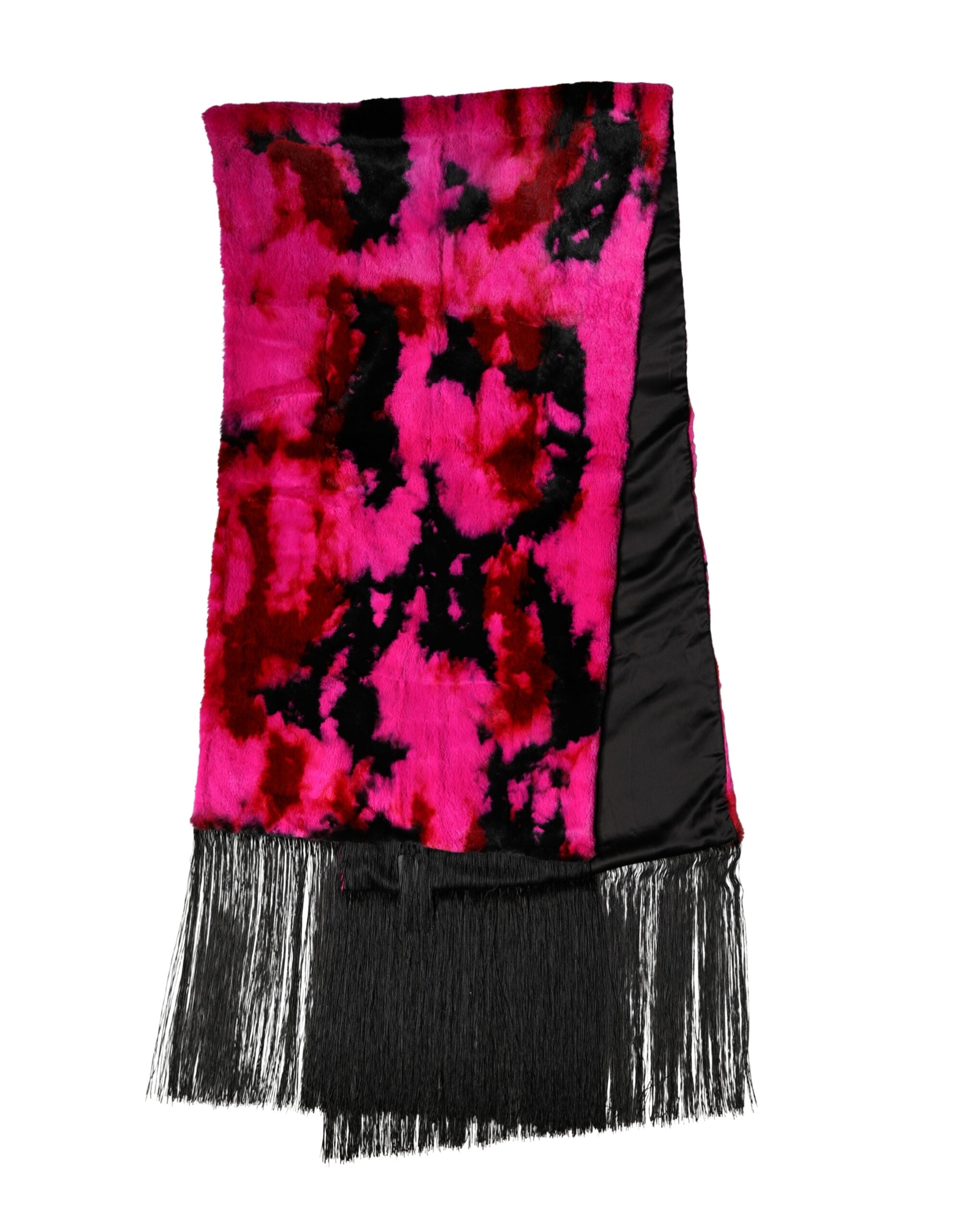 Pink Black Faux Fur Neck Wrap Fringes 200cm x 59cm Scarf