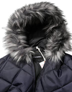 Black Quilted Fur Shearling Hooded  Jacket