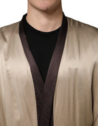Beige Silk Satin Long Coat Robe Jacket
