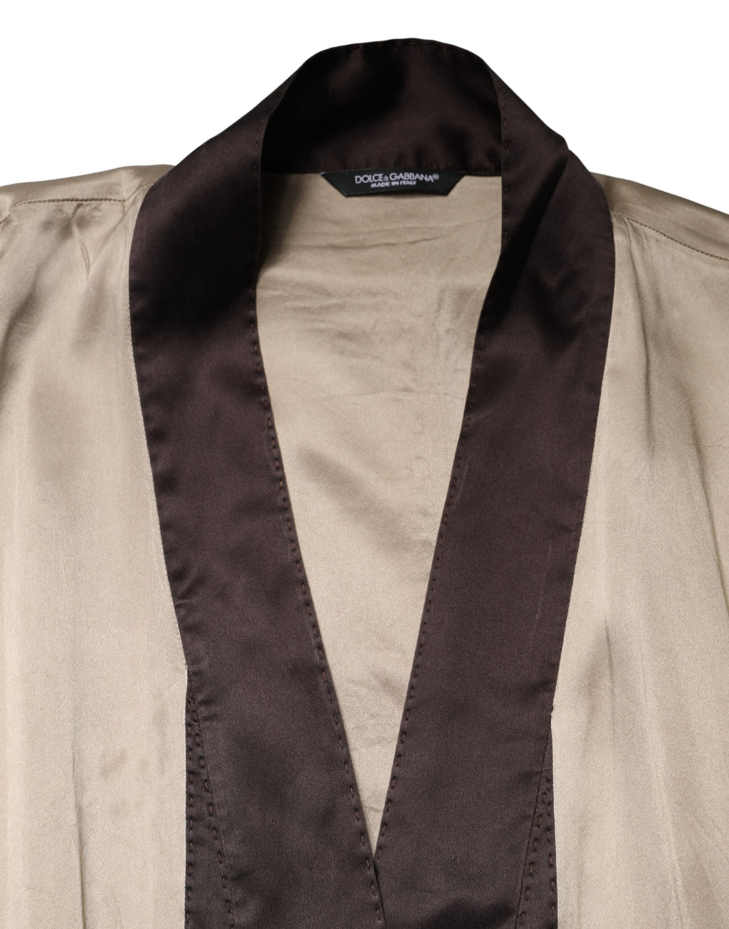 Beige Silk Satin Long Coat Robe Jacket