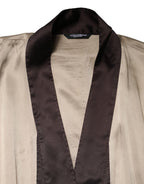 Beige Silk Satin Long Coat Robe Jacket