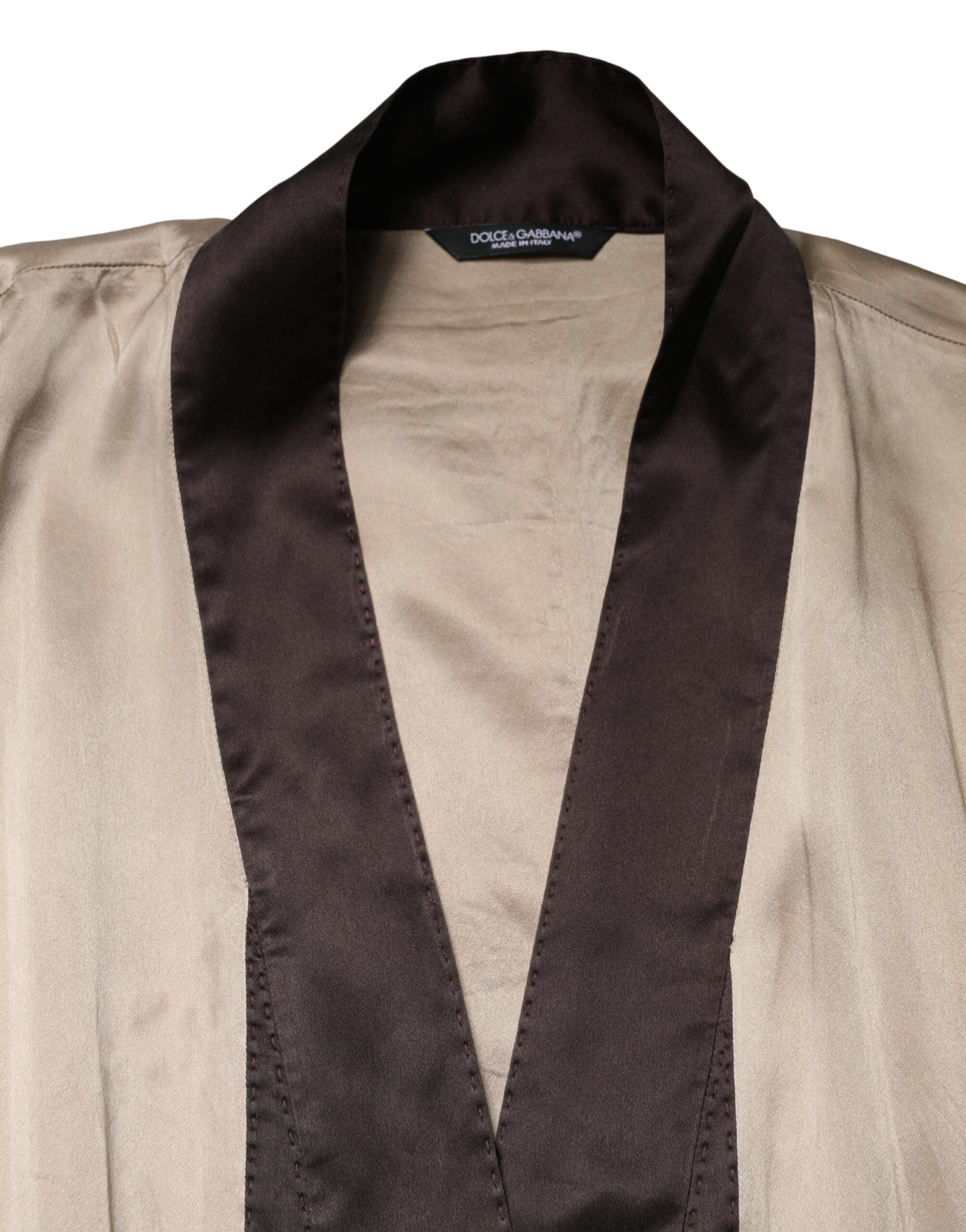 Beige Silk Satin Long Coat Robe Jacket