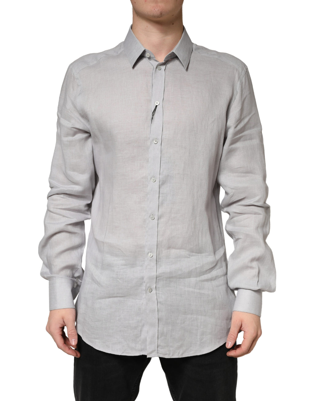 Gray GOLD Linen Long Sleeves Dress Men Shirt