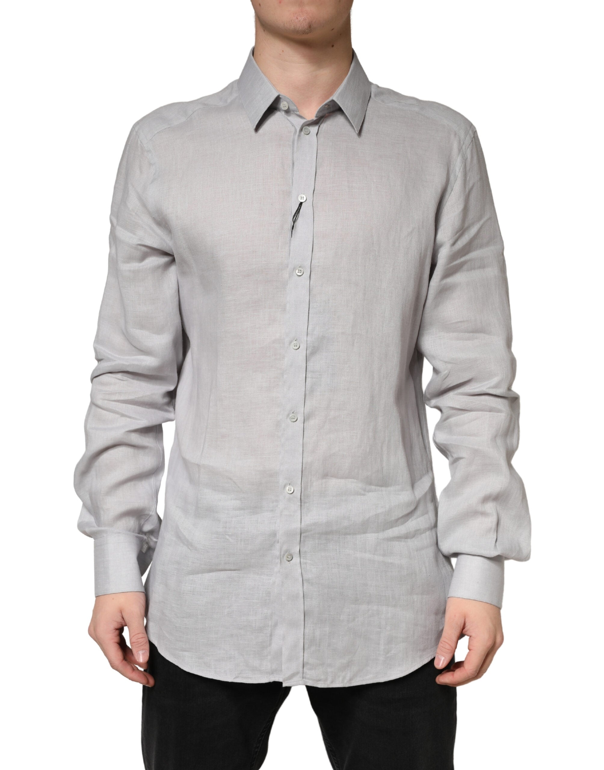Gray GOLD Linen Long Sleeves Dress Men Shirt
