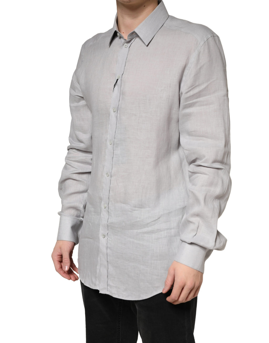 Gray GOLD Linen Long Sleeves Dress Men Shirt