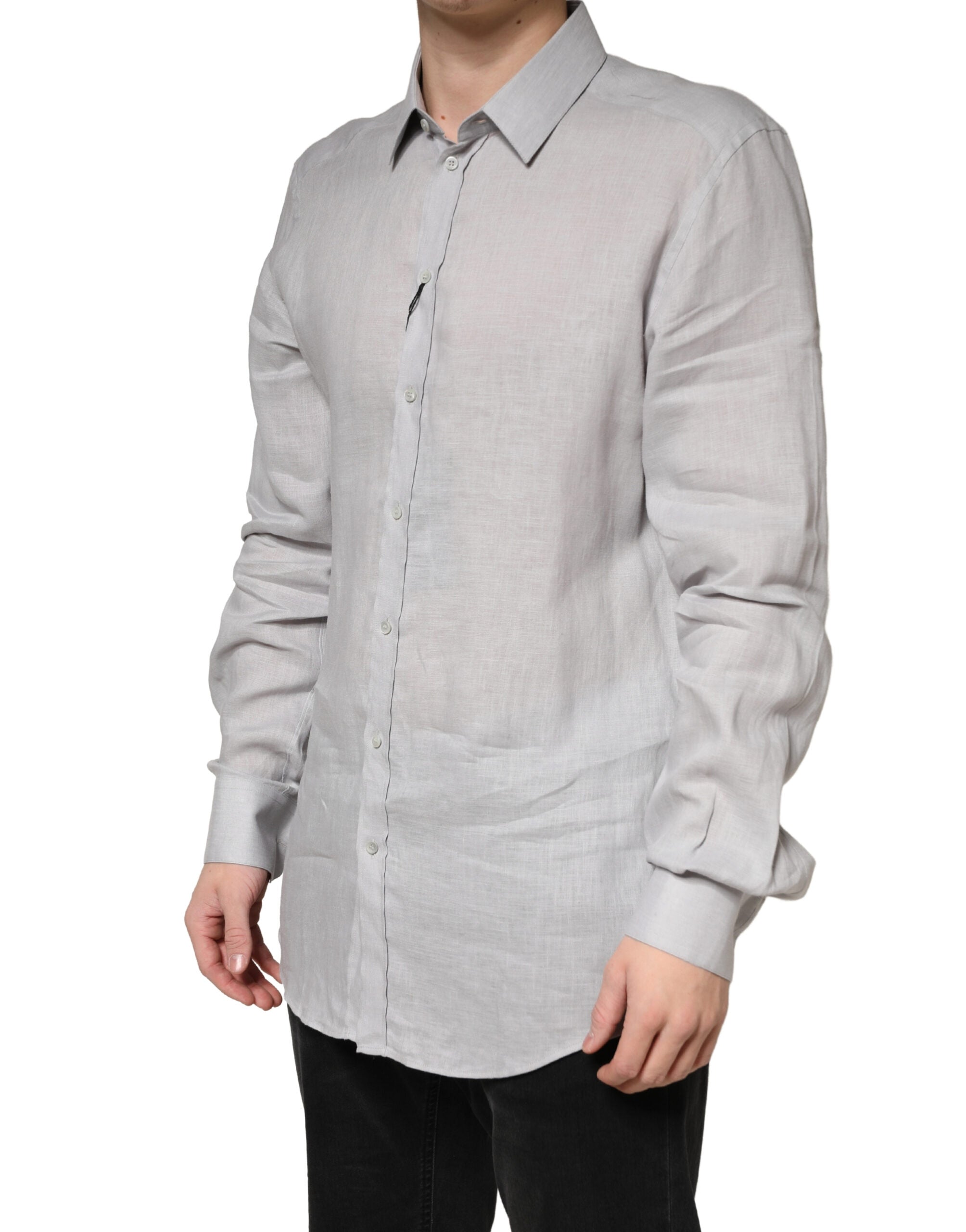 Gray GOLD Linen Long Sleeves Dress Men Shirt