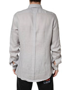 Gray GOLD Linen Long Sleeves Dress Men Shirt