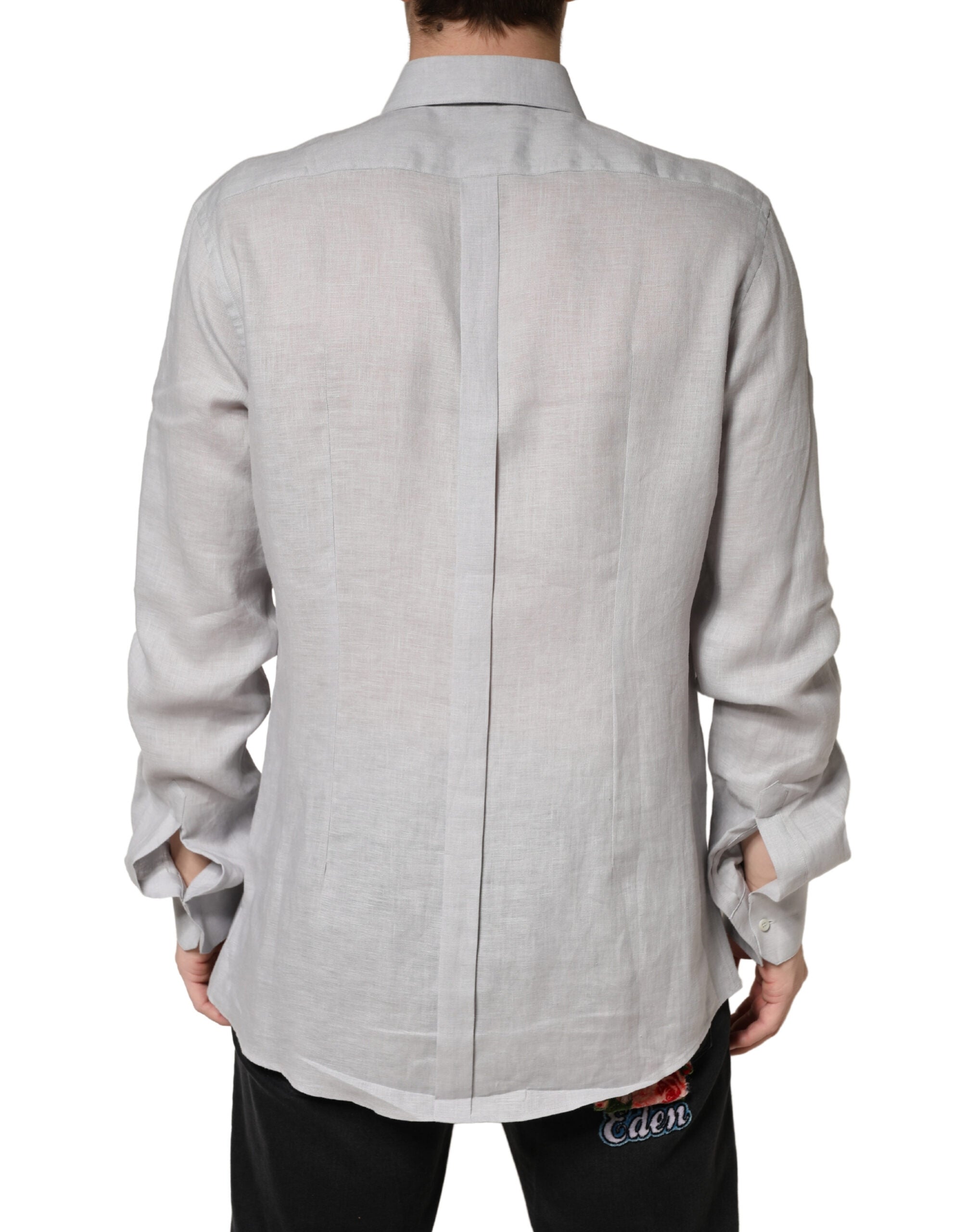 Gray GOLD Linen Long Sleeves Dress Men Shirt