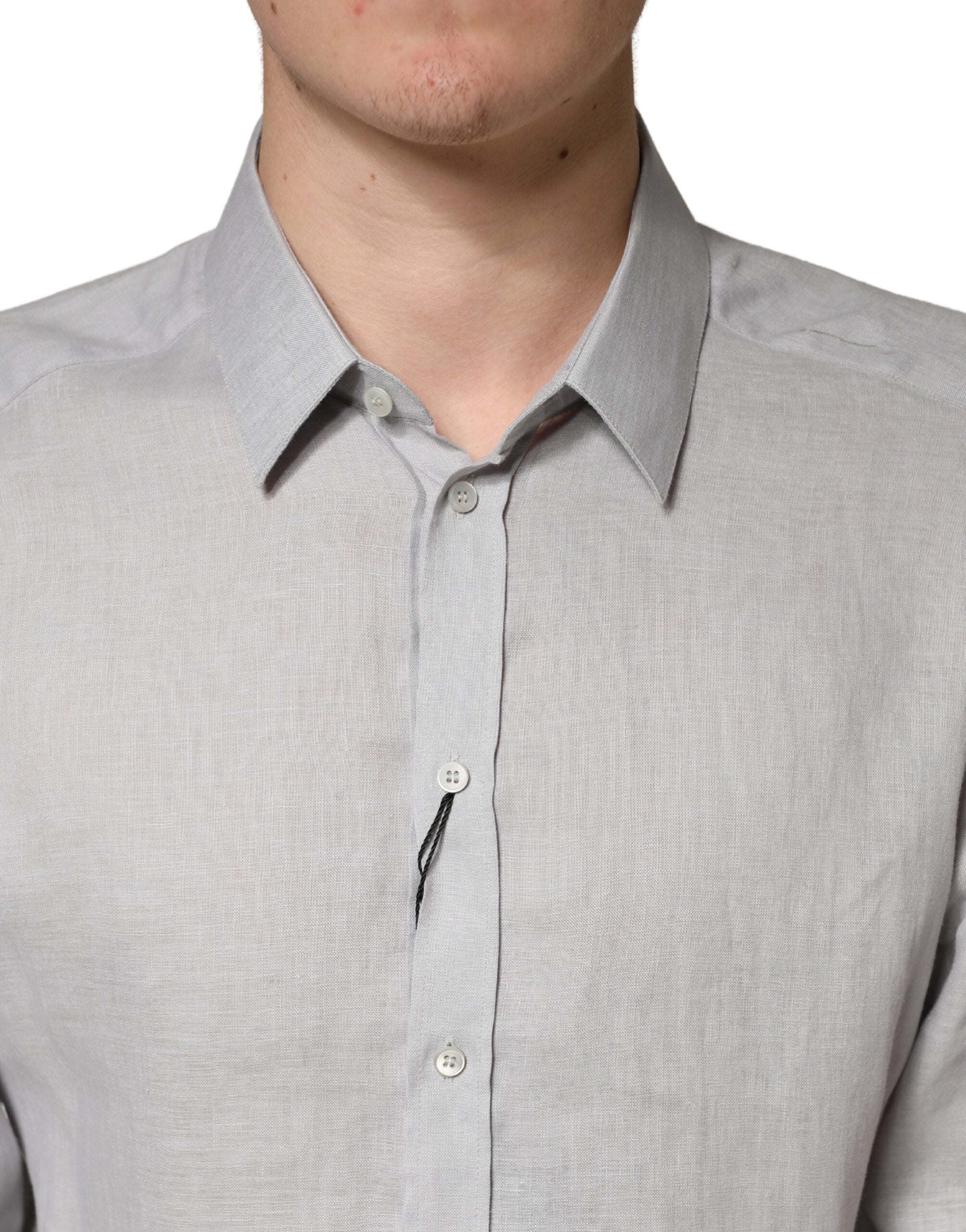 Gray GOLD Linen Long Sleeves Dress Men Shirt