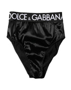Black Satin High-Waist Brief Logo Women Underwear