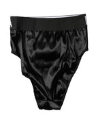 Black Satin High-Waist Brief Logo Women Underwear