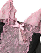 Black Pink Floral Lace Lingerie Top Underwear