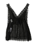 Black Silk Floral Lace Lingerie Top Underwear