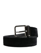 Black Suede Silver Tone Metal Buckle Men Belt
