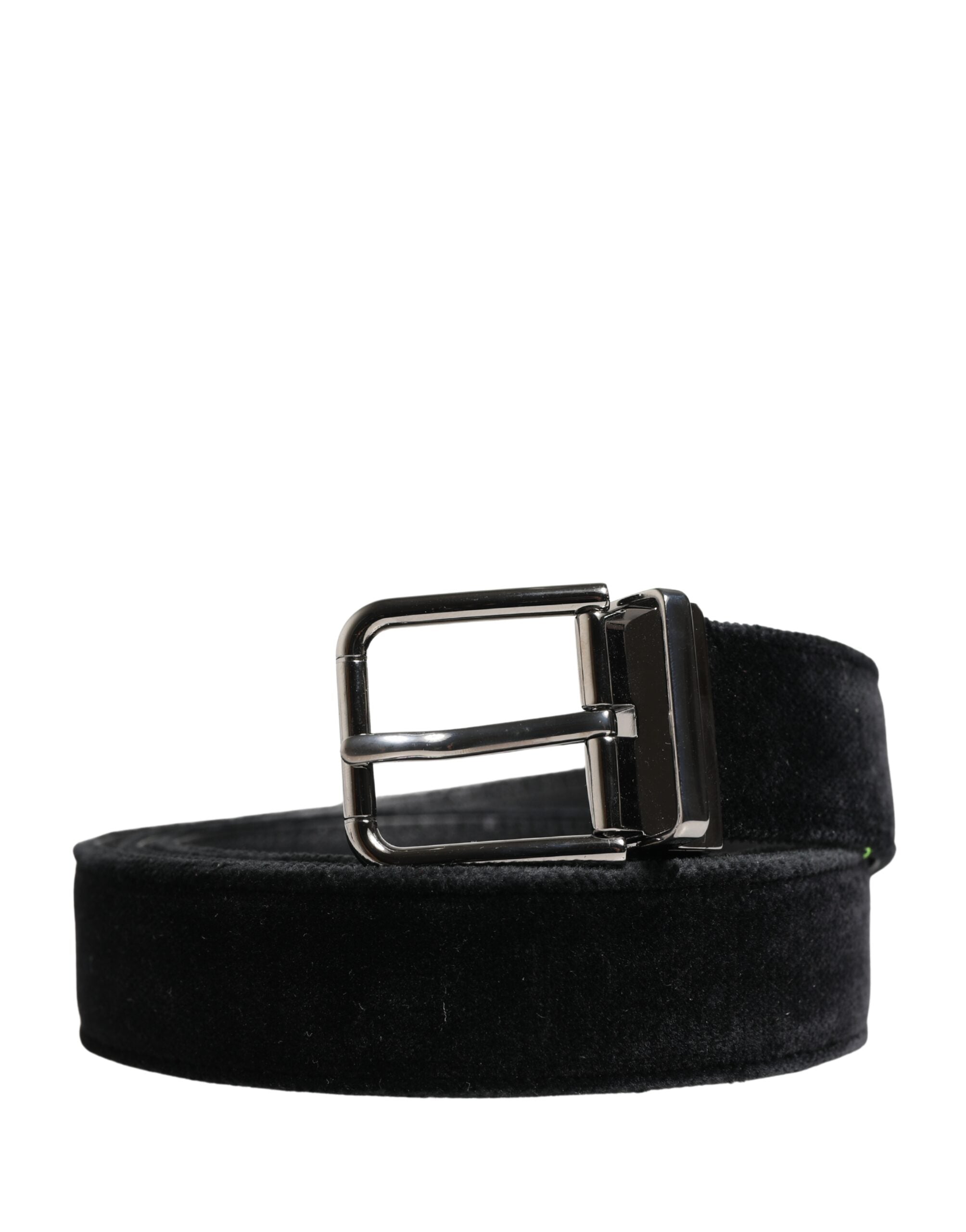 Black Suede Silver Tone Metal Buckle Men Belt