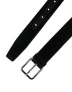 Black Suede Silver Tone Metal Buckle Men Belt