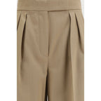 Beige Fleece Wool Casual Pants