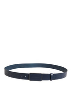 Blue Leather Logo Metal Buckle Men Belt