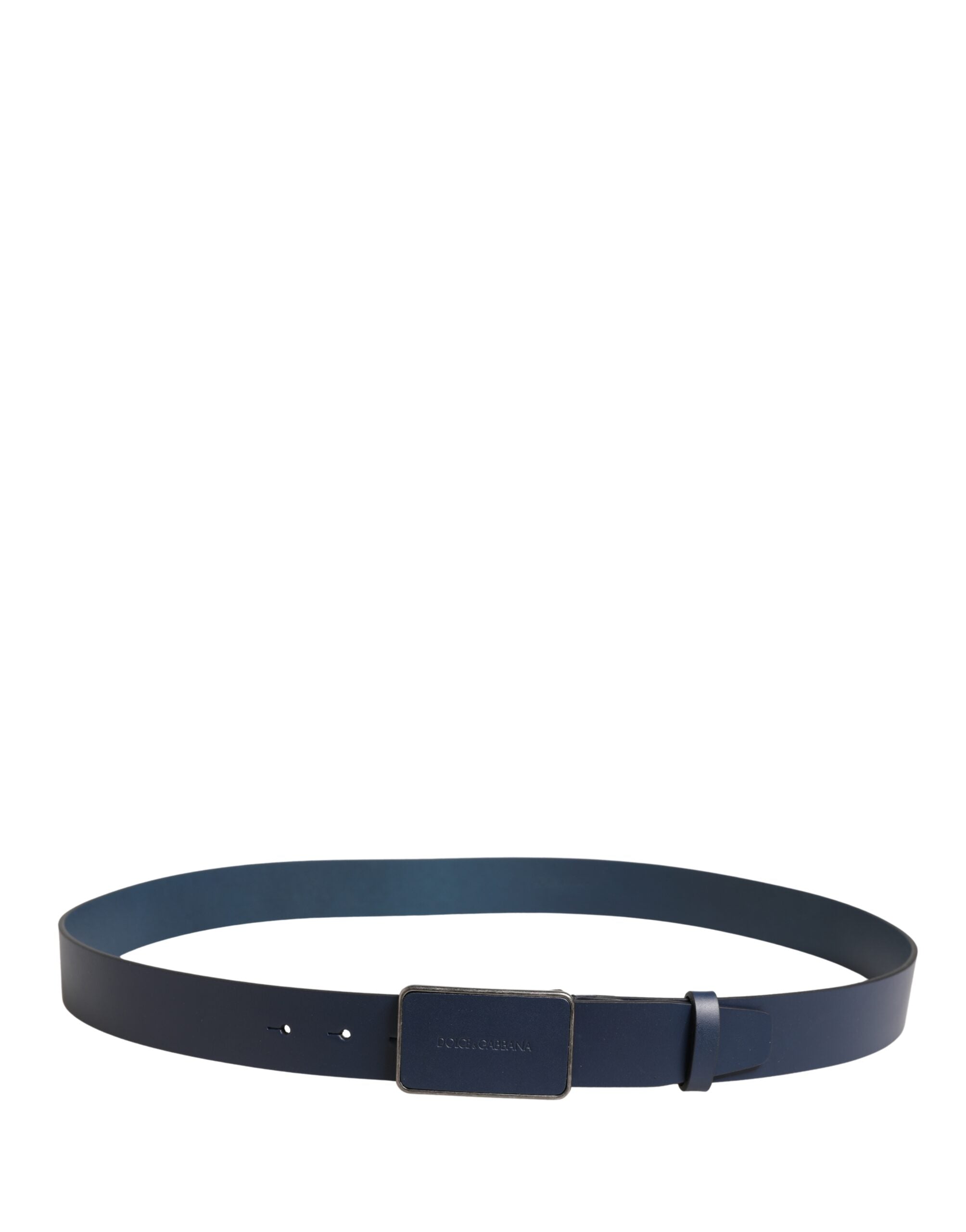 Blue Leather Logo Metal Buckle Men Belt