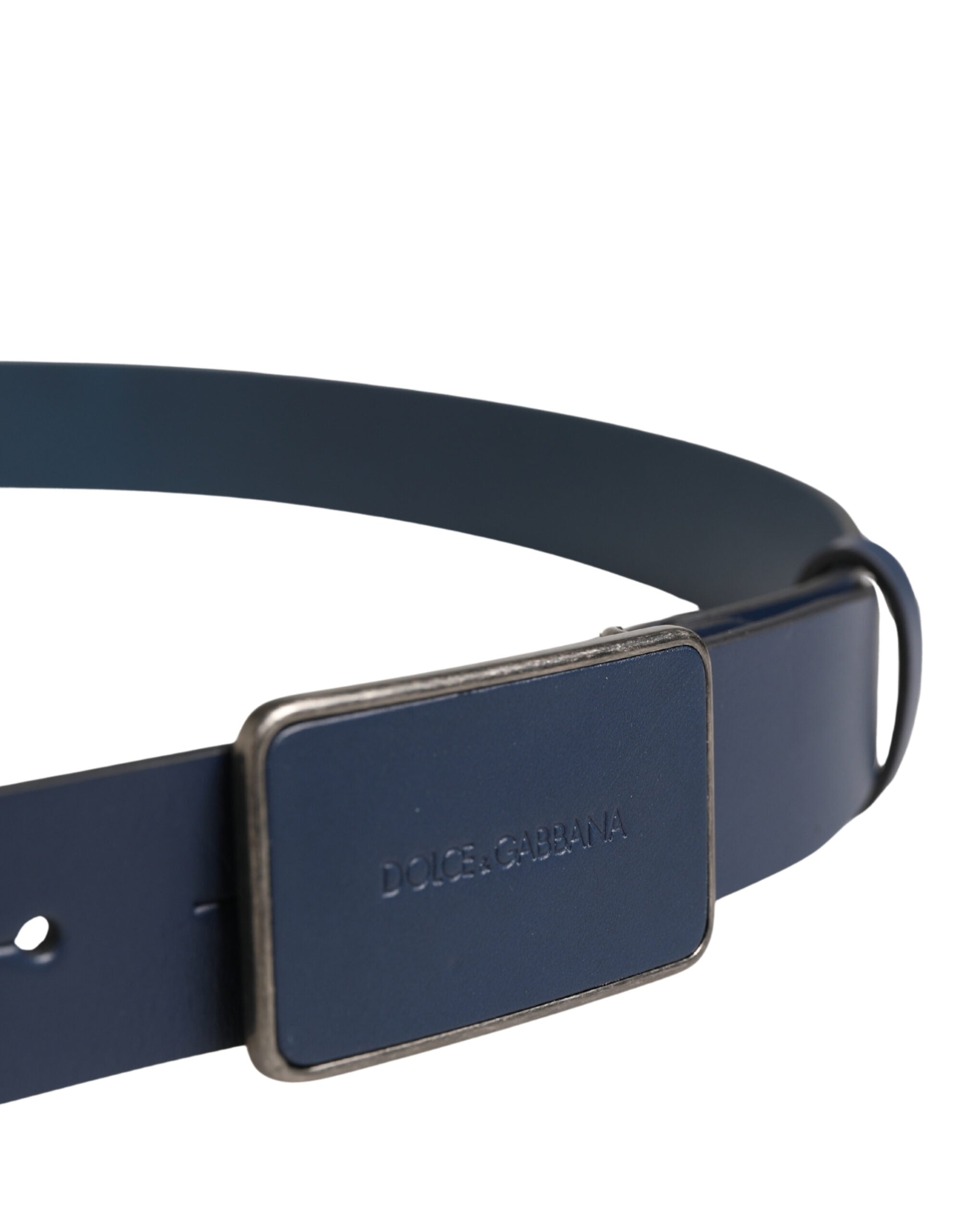 Blue Leather Logo Metal Buckle Men Belt