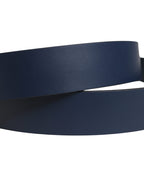 Blue Leather Logo Metal Buckle Men Belt