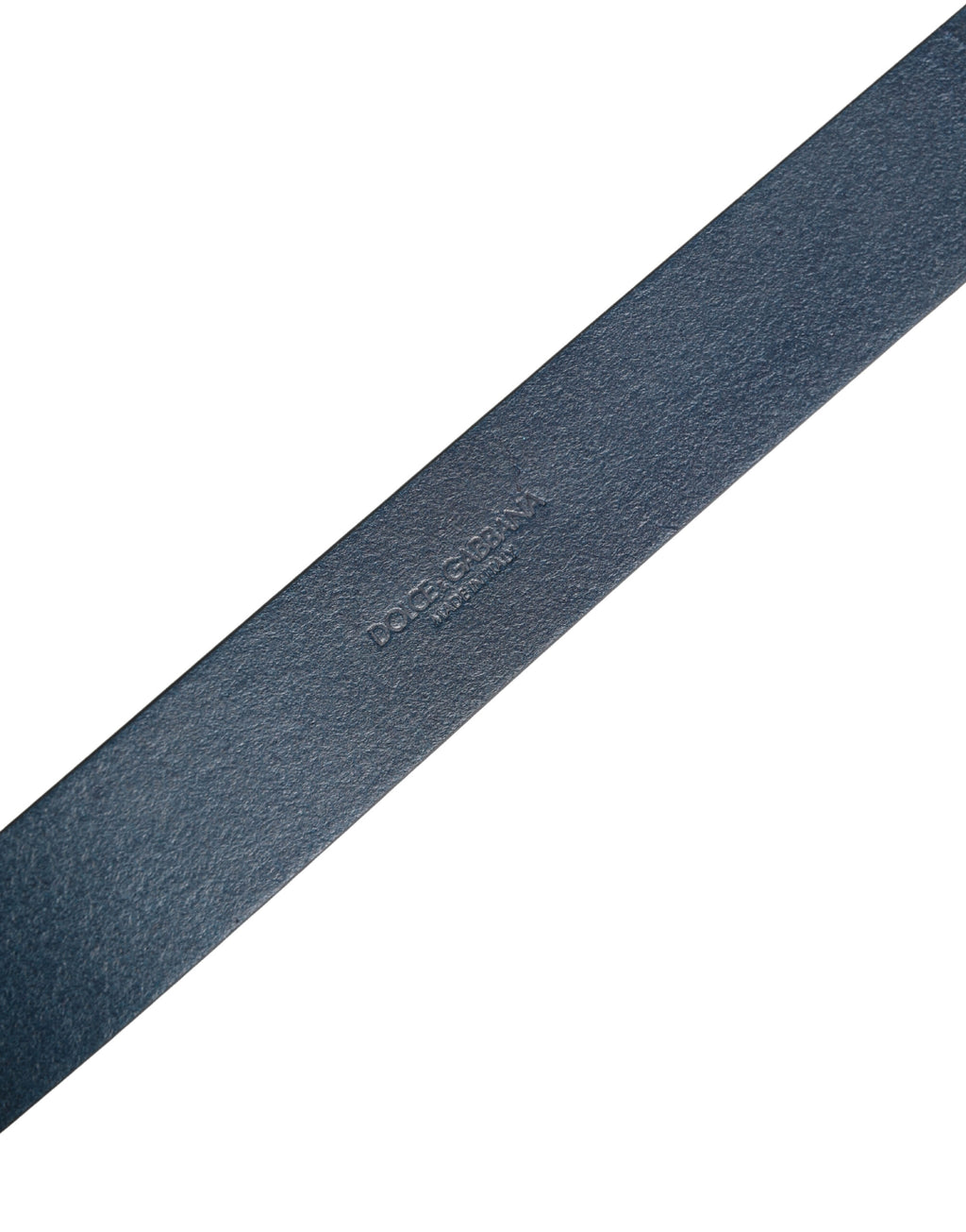 Blue Leather Logo Metal Buckle Men Belt