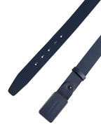 Blue Leather Logo Metal Buckle Men Belt