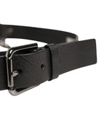 Black Leather Silver Chain Waist Men Belt