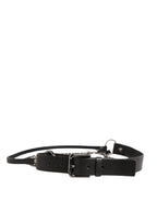 Black Leather Silver Chain Waist Men Belt