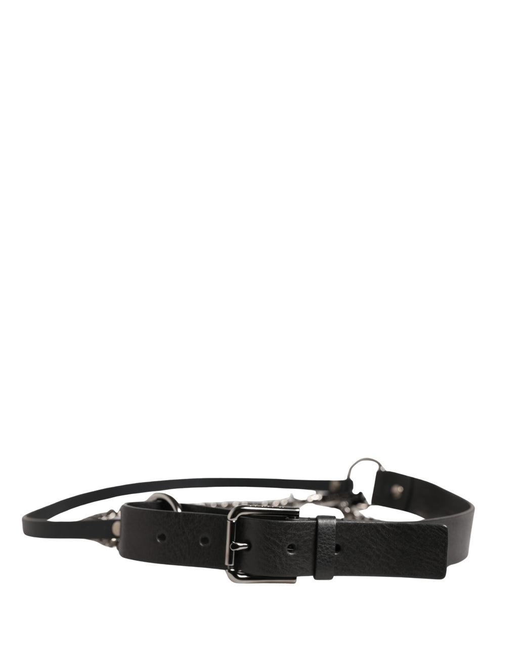 Black Leather Silver Chain Waist Men Belt