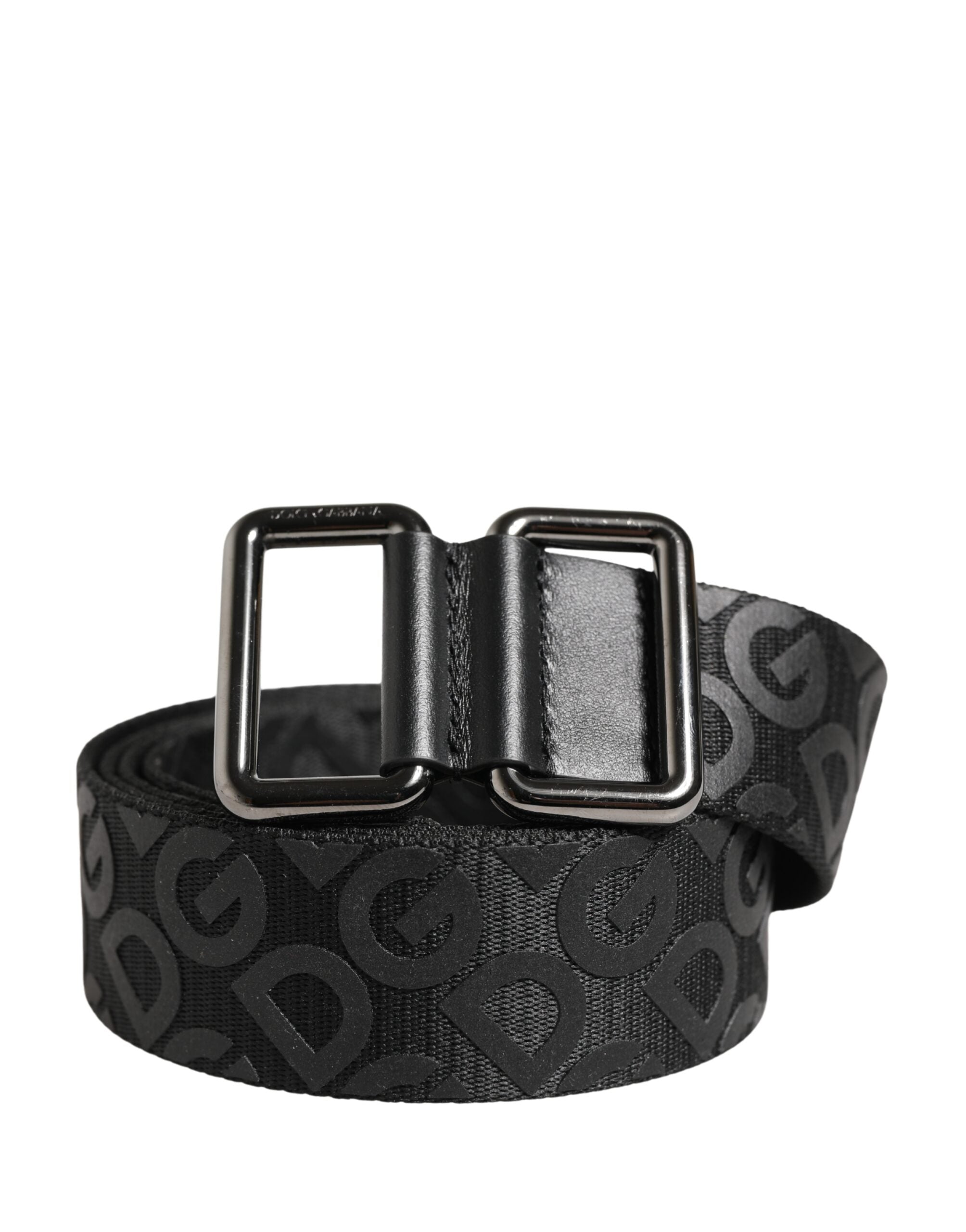 Black Logo Monogram Silver Metal Buckle Belt