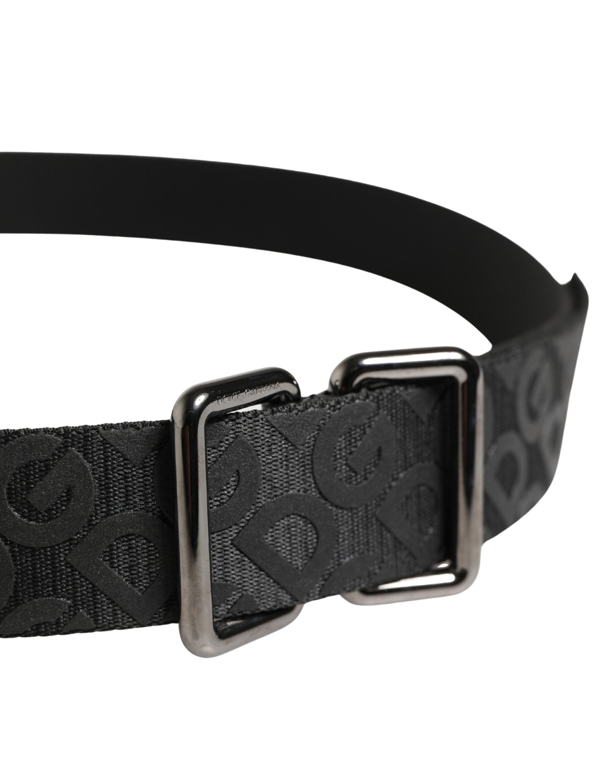 Black Logo Monogram Silver Metal Buckle Belt